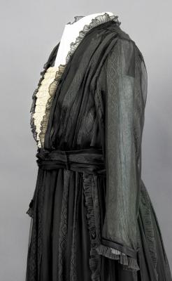 Costume, Dress - Mourning Dress of Black Crêpe, Net and Satin 
