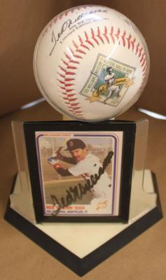 Display Stand with Commemorative Baseball and Souvenir Player Card