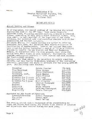 Preston Historical Society Newsletter Nov. 1977