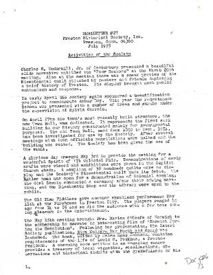 Preston Historical Society Newsletter Feb. 1975
