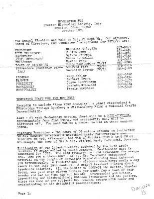 Preston Historical Society Newsletter Oct. 1974

