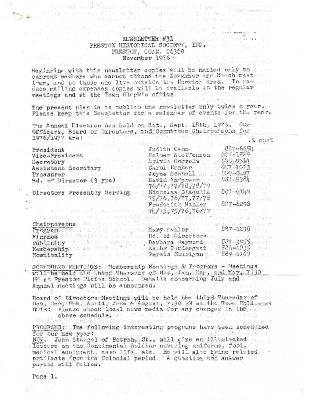 Preston Historical Society Newsletter Nov. 1976