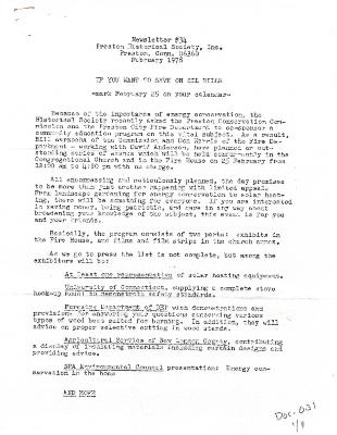 Preston Historical Society Newsletter Feb. 1978