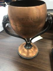Atlas Club copper-colored cup from the Jewish Home for the Aged
