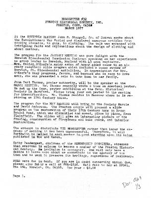 Preston Historical Society Newsletter March 1977