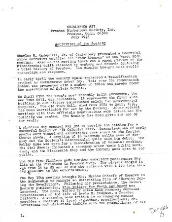 Preston Historical Society Newsletter July 1975
