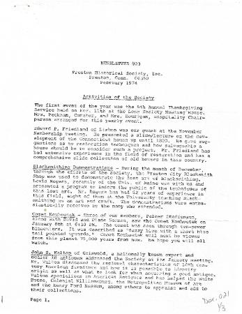 Preston Historical Society Newsletter Feb. 1974
