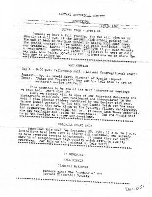 Ledyard Historical Society Newsletter April 1981