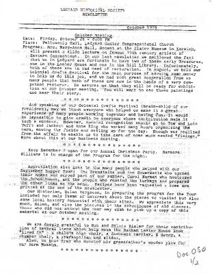 Ledyard Historical Society Newsletter Oct. 1979