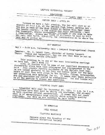 Ledyard Historical Society Newsletter April 1981