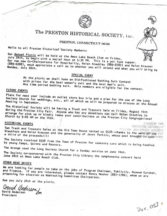 Preston Historical Society Newsletter July 1981