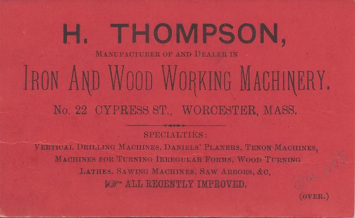 Advertisement for H. Thompson, Manufacturer and Dealer