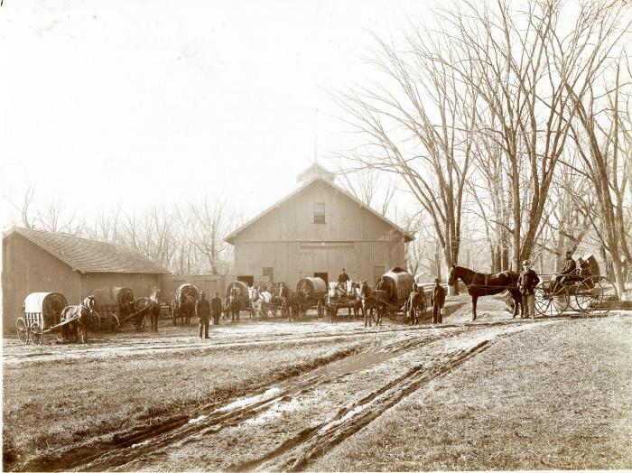Horse barns, horses, and wagons belonging to the Hazard Powder Company
