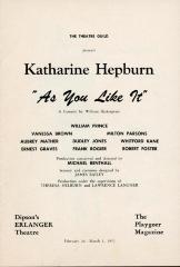 As You Like It Playbill, Erlanger Theatre, Washington DC