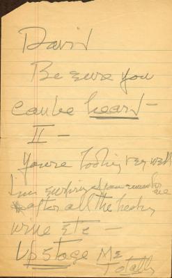 Note from Katharine Hepburn to David Holliday