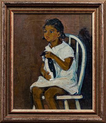 Painting, Portrait of a Young Black Girl Holding a Penguin