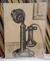 Drawing, Antique Telephone on a Table