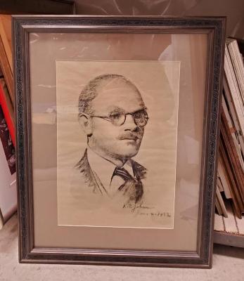 Charcoal drawing, untitled portrait of a Man with Glasses