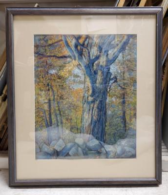Painting, Untitled Landscape with Tree and Rock Wall