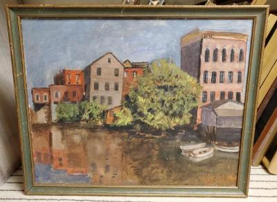 Painting, Norwalk River from Wall Street Bridge