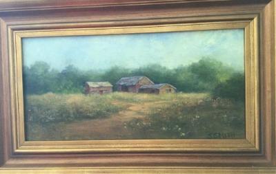 Oil Painting of Parmelee barns on Parmelee farm.