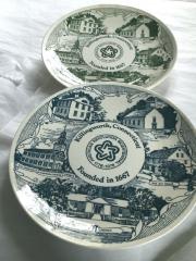 American Revolution Bicentennial 1776-1976 Plates.  Four blue and white plates, one green and wite plate.