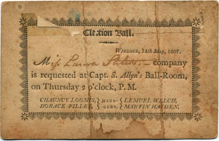Election Ball invitation at S. Allyn's ballroom, Windsor, 1807