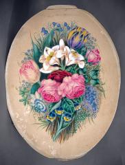 Painting - C.M. Badger watercolor of flowers in oval frame