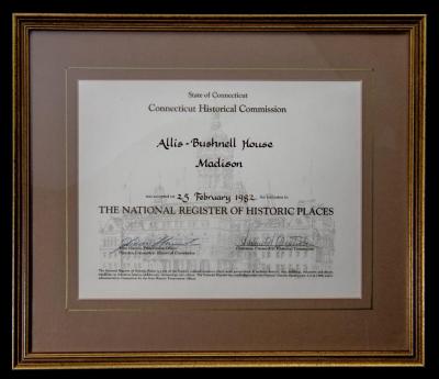Nat'l Register of Historic Places certificate for Allis-Bushnell House